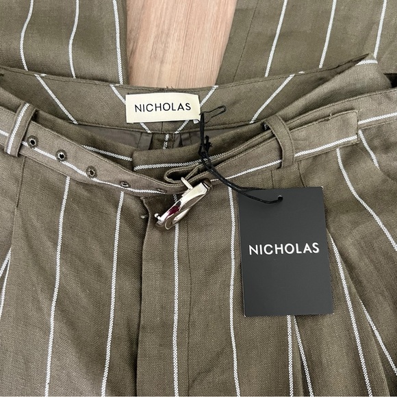 Nicholas Calista Flared Linen Trousers In Olive Green - Picture 5 of 8